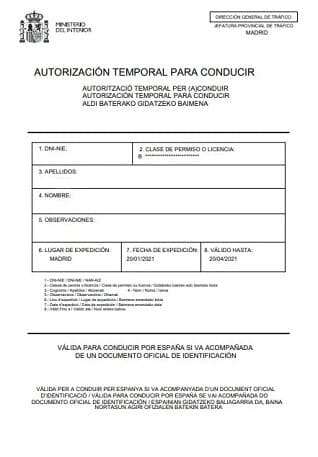 carnet provisional conducir